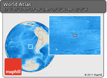 Shaded Relief Location Map of the Area around 41° 51' 59" S, 89° 10' 30" W
