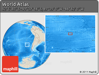 Shaded Relief Location Map of the Area around 41° 51' 59" S, 89° 10' 30" W
