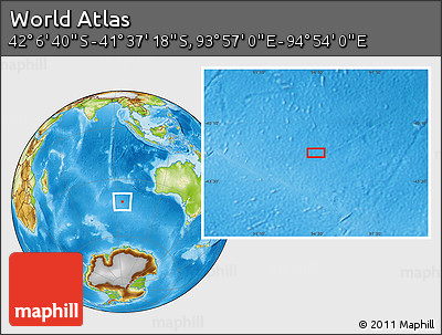 Physical Location Map of the Area around 41° 51' 59" S, 94° 25' 30" E