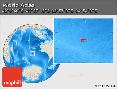 Shaded Relief Location Map of the Area around 41° 51' 59" S, 94° 25' 30" E