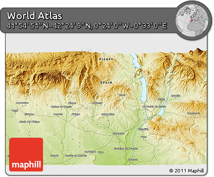 Physical 3D Map of the Area around 42° 9' 30" N, 0° 4' 30" E