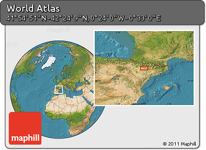 Satellite Location Map of the Area around 42° 9' 30" N, 0° 4' 30" E