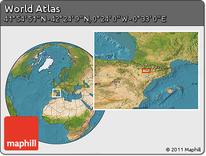Satellite Location Map of the Area around 42° 9' 30" N, 0° 4' 30" E