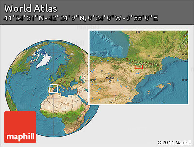 Satellite Location Map of the Area around 42° 9' 30" N, 0° 4' 30" E