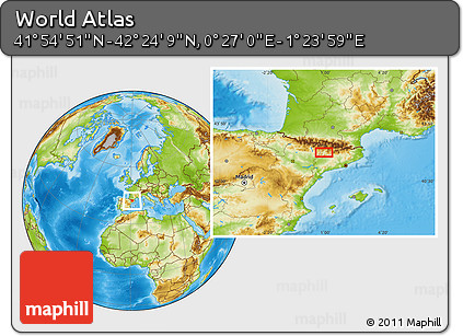 Physical Location Map of the Area around 42° 9' 30" N, 0° 55' 29" E