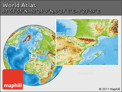 Physical Location Map of the Area around 42° 9' 30" N, 0° 55' 29" E