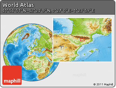 Physical Location Map of the Area around 42° 9' 30" N, 0° 55' 29" E