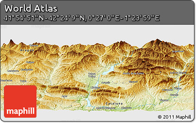 Physical Panoramic Map of the Area around 42° 9' 30" N, 0° 55' 29" E