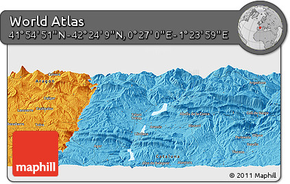 Political Panoramic Map of the Area around 42° 9' 30" N, 0° 55' 29" E