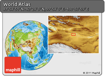 Physical Location Map of the Area around 42° 9' 30" N, 100° 22' 30" E
