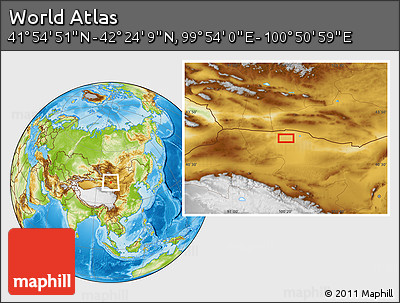 Physical Location Map of the Area around 42° 9' 30" N, 100° 22' 30" E