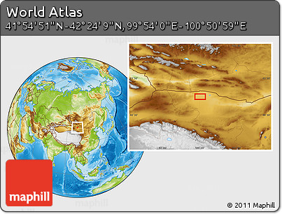 Physical Location Map of the Area around 42° 9' 30" N, 100° 22' 30" E