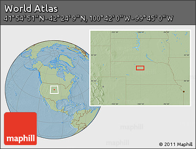 Savanna Style Location Map of the Area around 42° 9' 30" N, 100° 13' 29" W, hill shading