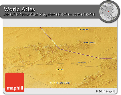 Physical 3D Map of the Area around 42° 9' 30" N, 102° 4' 29" E