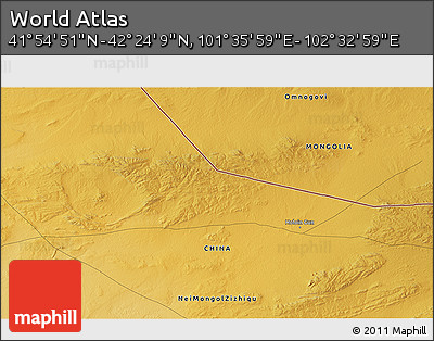 Physical 3D Map of the Area around 42° 9' 30" N, 102° 4' 29" E