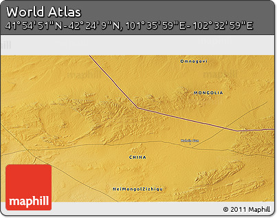 Physical 3D Map of the Area around 42° 9' 30" N, 102° 4' 29" E
