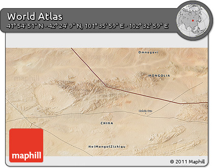 Satellite 3D Map of the Area around 42° 9' 30" N, 102° 4' 29" E