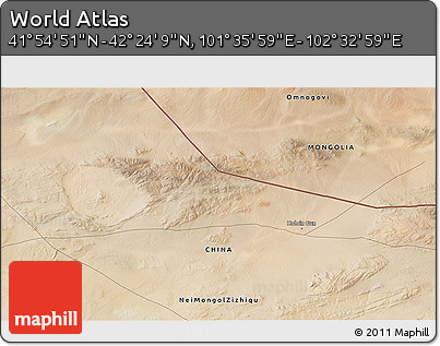 Satellite 3D Map of the Area around 42° 9' 30" N, 102° 4' 29" E