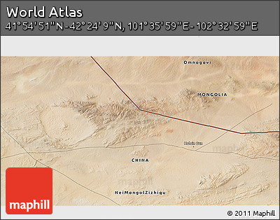 Satellite 3D Map of the Area around 42° 9' 30" N, 102° 4' 29" E