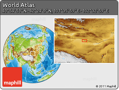 Physical Location Map of the Area around 42° 9' 30" N, 102° 4' 29" E