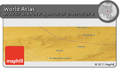 Physical Panoramic Map of the Area around 42° 9' 30" N, 102° 4' 29" E