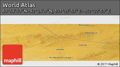 Physical Panoramic Map of the Area around 42° 9' 30" N, 102° 4' 29" E