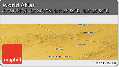 Physical Panoramic Map of the Area around 42° 9' 30" N, 102° 4' 29" E