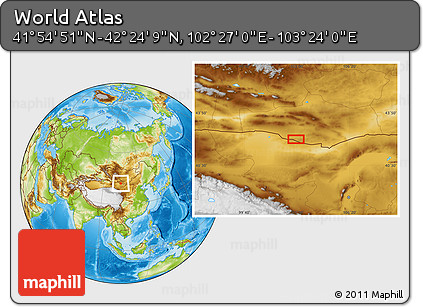 Physical Location Map of the Area around 42° 9' 30" N, 102° 55' 30" E