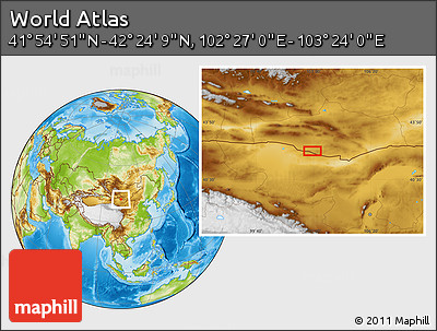 Physical Location Map of the Area around 42° 9' 30" N, 102° 55' 30" E