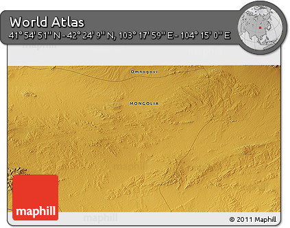 Physical 3D Map of the Area around 42° 9' 30" N, 103° 46' 30" E