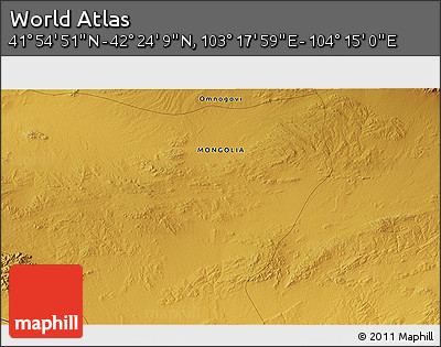 Physical 3D Map of the Area around 42° 9' 30" N, 103° 46' 30" E