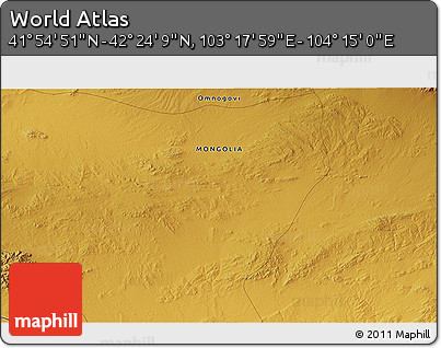Physical 3D Map of the Area around 42° 9' 30" N, 103° 46' 30" E