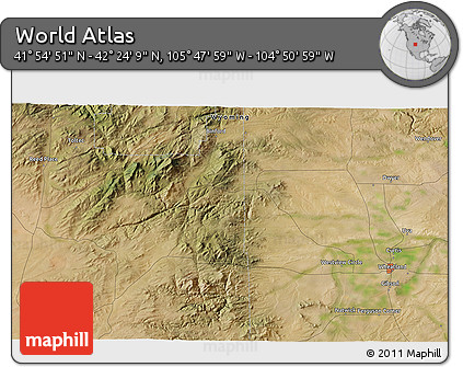 Satellite 3D Map of the Area around 42° 9' 30" N, 105° 19' 29" W
