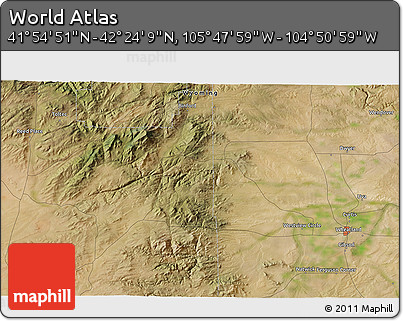 Satellite 3D Map of the Area around 42° 9' 30" N, 105° 19' 29" W