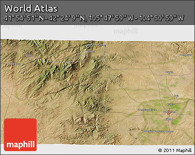 Satellite 3D Map of the Area around 42° 9' 30" N, 105° 19' 29" W