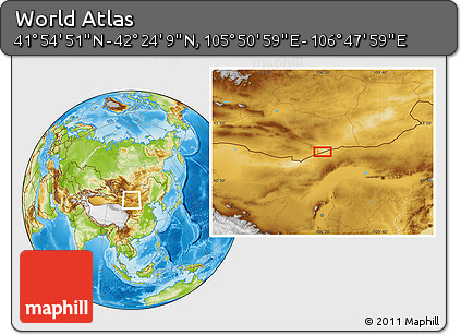 Physical Location Map of the Area around 42° 9' 30" N, 106° 19' 29" E
