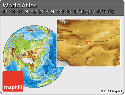 Physical Location Map of the Area around 42° 9' 30" N, 106° 19' 29" E
