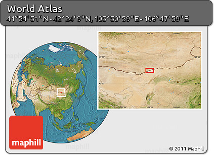 Satellite Location Map of the Area around 42° 9' 30" N, 106° 19' 29" E