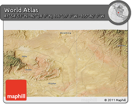 Satellite 3D Map of the Area around 42° 9' 30" N, 106° 10' 30" W