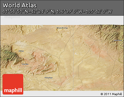 Satellite 3D Map of the Area around 42° 9' 30" N, 106° 10' 30" W