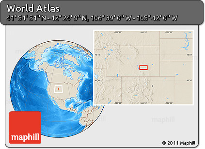 Shaded Relief Location Map of the Area around 42° 9' 30" N, 106° 10' 30" W
