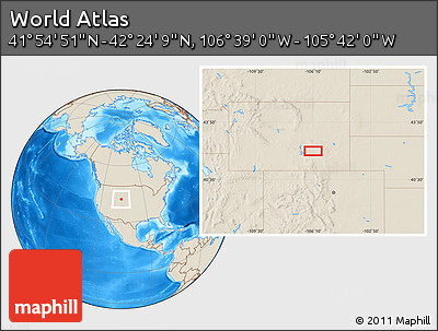 Shaded Relief Location Map of the Area around 42° 9' 30" N, 106° 10' 30" W