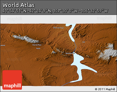 Physical 3D Map of the Area around 42° 9' 30" N, 107° 1' 30" W