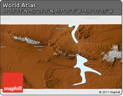 Physical 3D Map of the Area around 42° 9' 30" N, 107° 1' 30" W