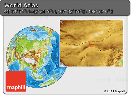 Physical Location Map of the Area around 42° 9' 30" N, 108° 1' 30" E