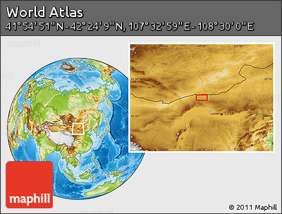 Physical Location Map of the Area around 42° 9' 30" N, 108° 1' 30" E
