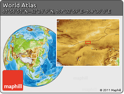 Physical Location Map of the Area around 42° 9' 30" N, 108° 1' 30" E