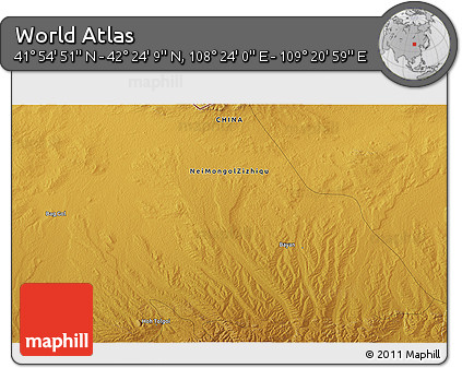 Physical 3D Map of the Area around 42° 9' 30" N, 108° 52' 30" E