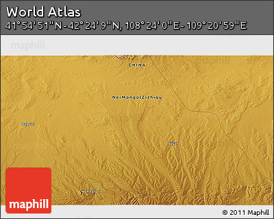 Physical 3D Map of the Area around 42° 9' 30" N, 108° 52' 30" E