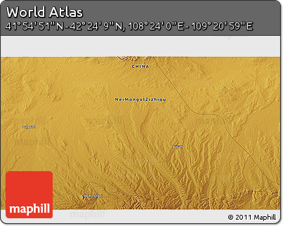 Physical 3D Map of the Area around 42° 9' 30" N, 108° 52' 30" E